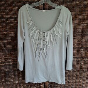 J. Crew Henley 3/4 Sleeve Tee Shirt Small Gray Ruffles Fairycore Cottagecore
